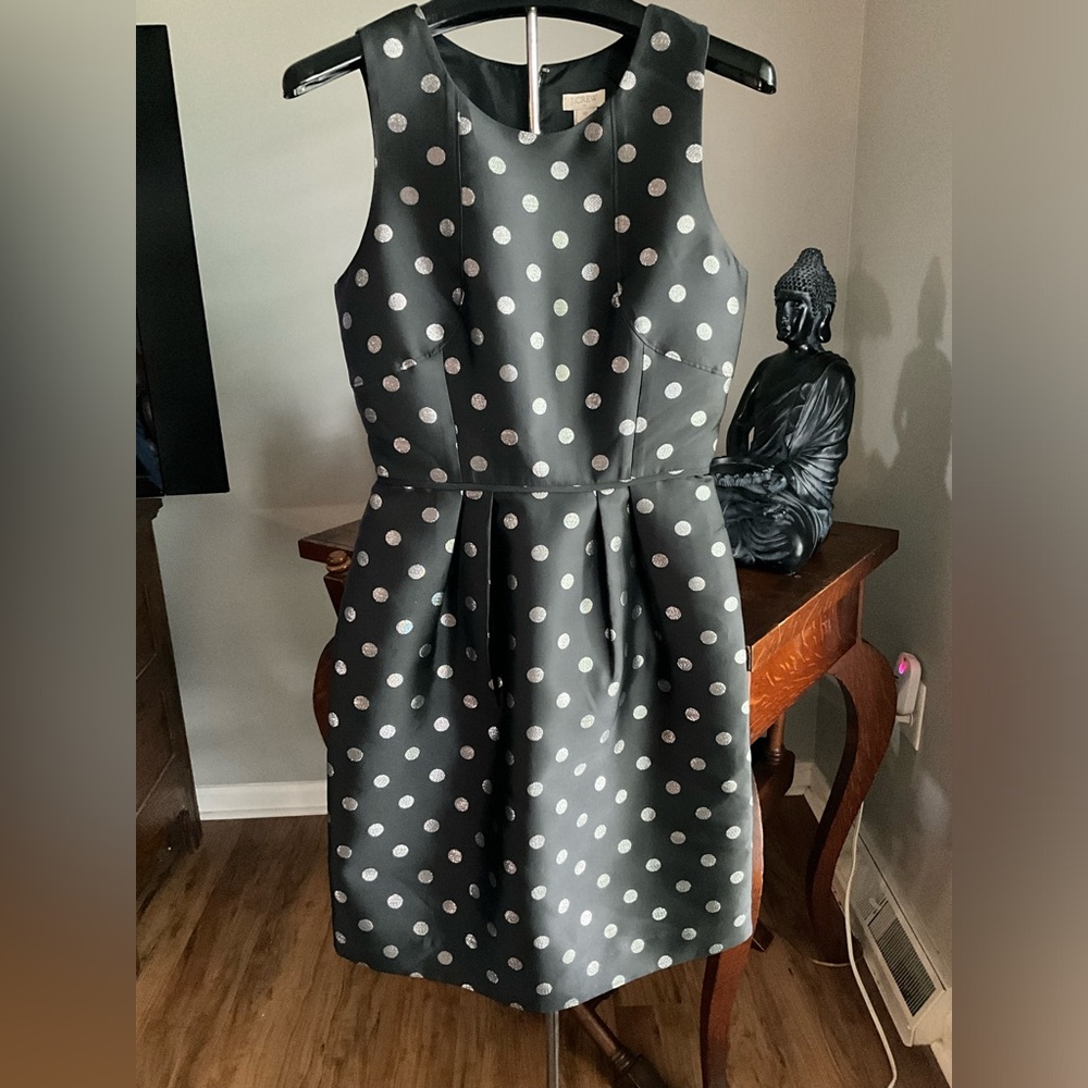 J. Crew Factory Black Sleeveless Dress With Silver Polka Dots Size 00 NWOT